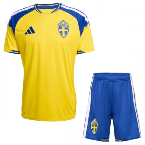 Fotballtrøye Sverige Hjemmedrakt VM 2026 Kortermet - Barn(+ Shorts) Fotballtrøye Sverige Hjemmedrakt VM 2026 Kortermet - Barn(+ Shorts)